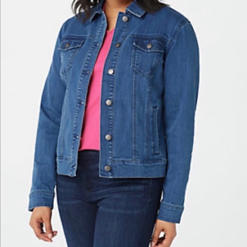 IsaacMizrahi Live Indigo Button Up Blue Jean Jacket  Stretch 4 Pockets S…